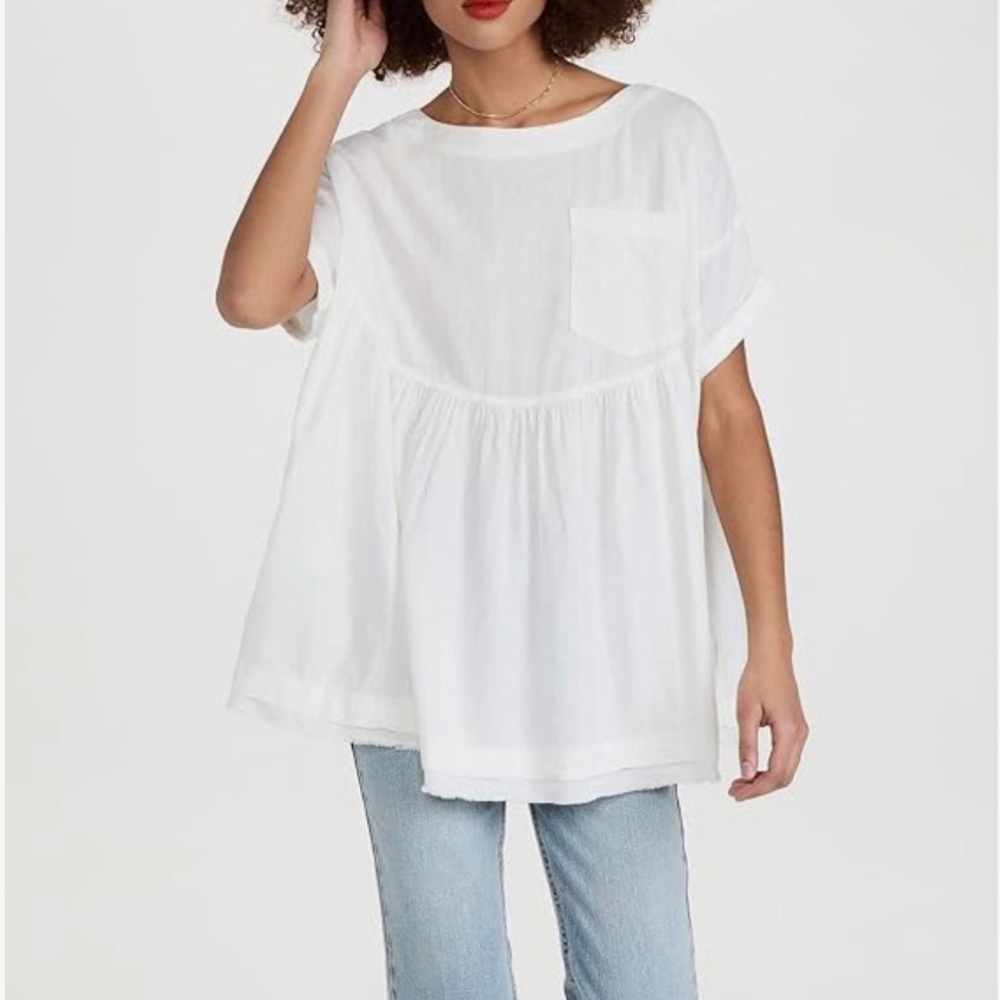 FREE PEOPLE MOON CITY TOP IN IVORY OVERSIZE BABYDOLL LINEN BLEND w/ POCKETS SZ L